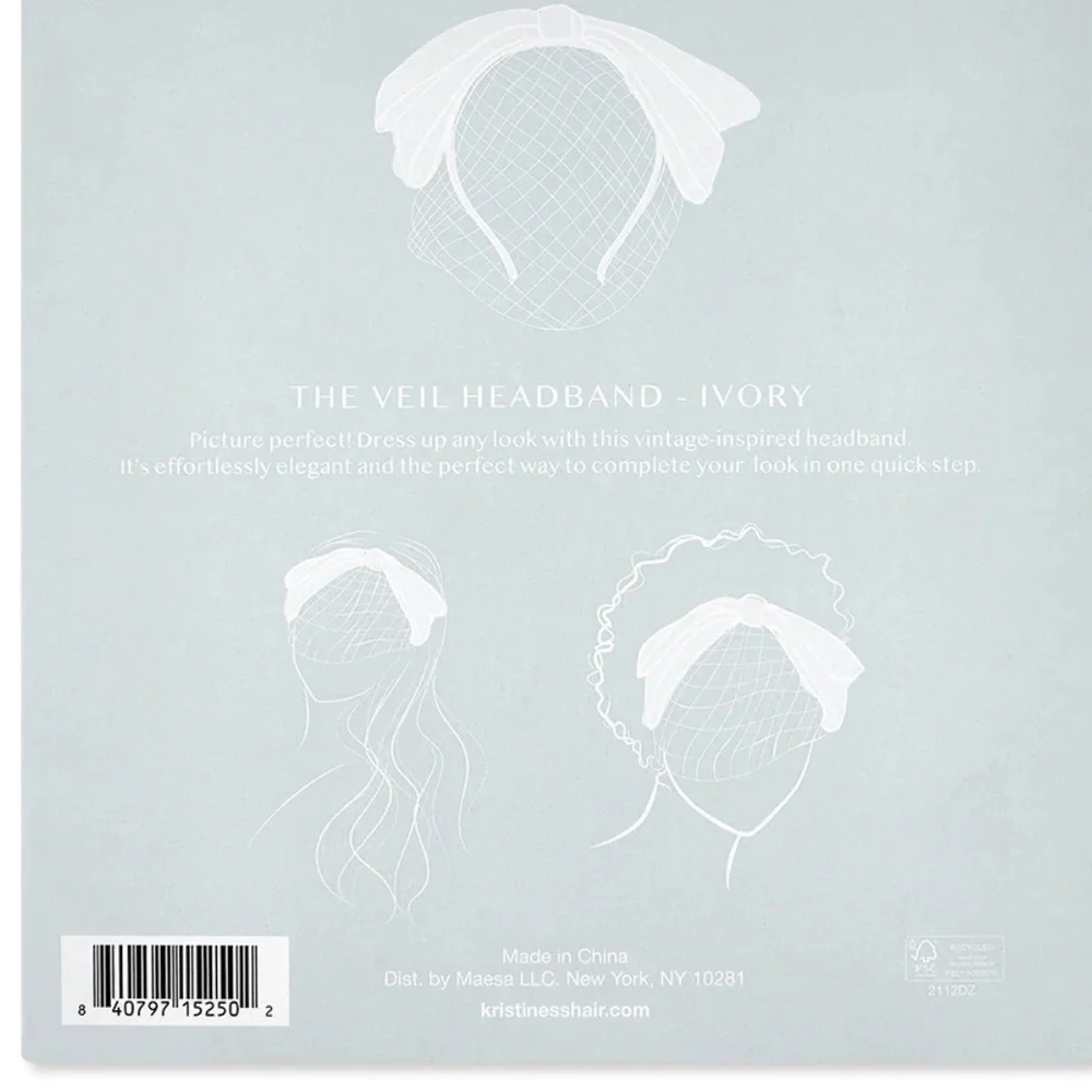 New Kristin Ess ivory veil headband box wedding vintage inspired bow